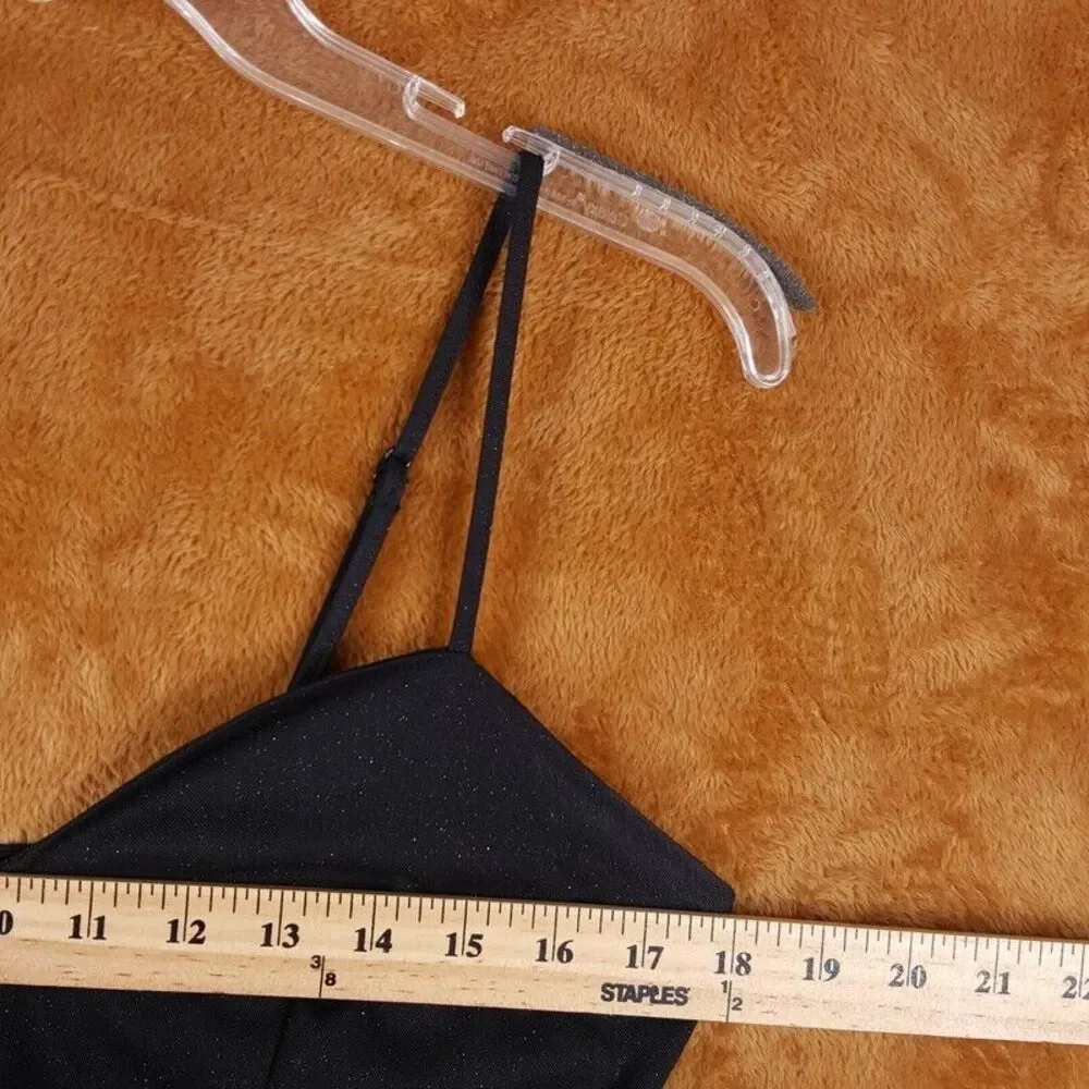 NSR Womens Dress Medium Black Mini Sheath Bodycon Sparkle Stretch Adjustable - Picture 8 of 11